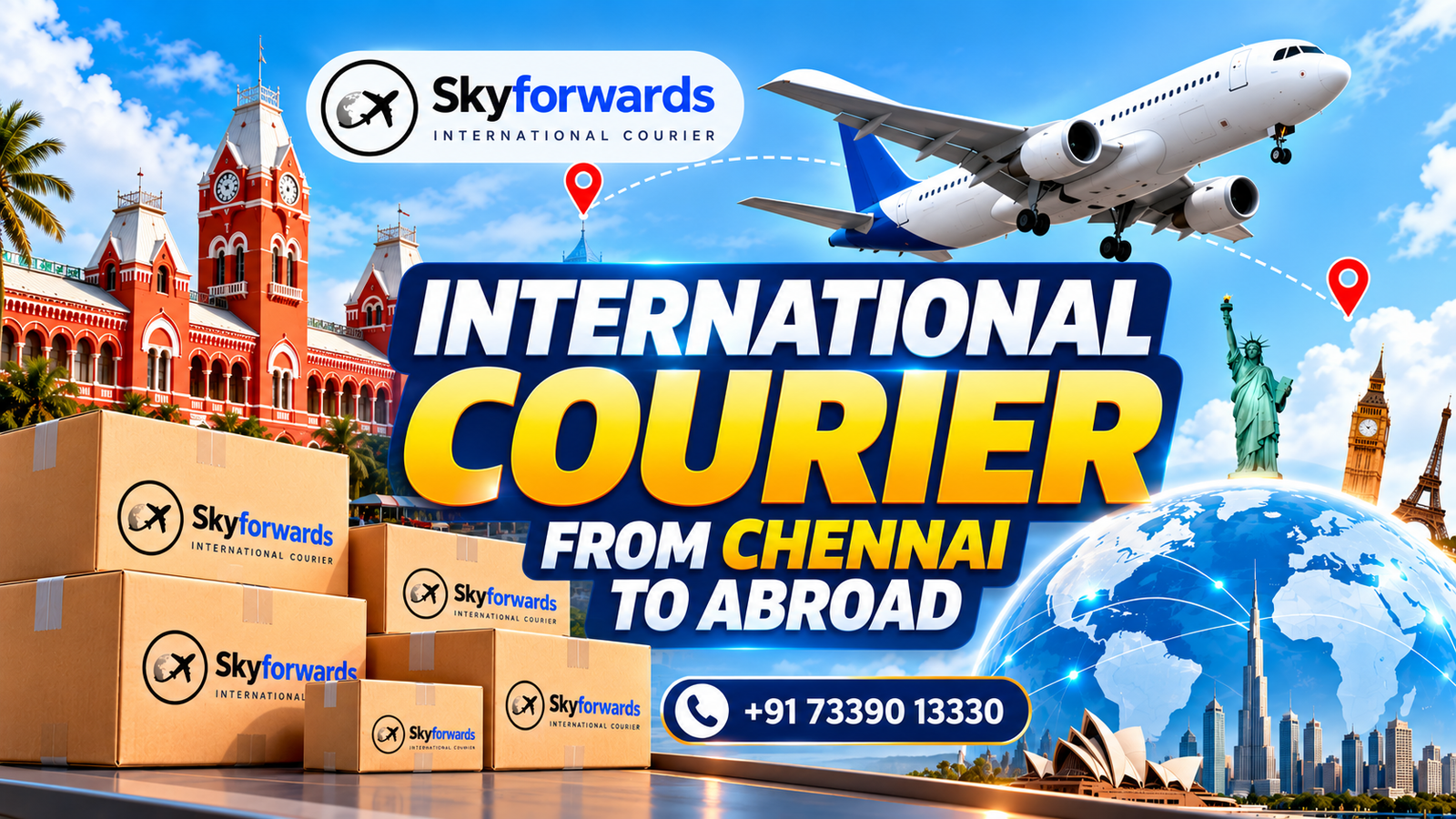 Skyforwards international courier from Chennai to destinations abroad